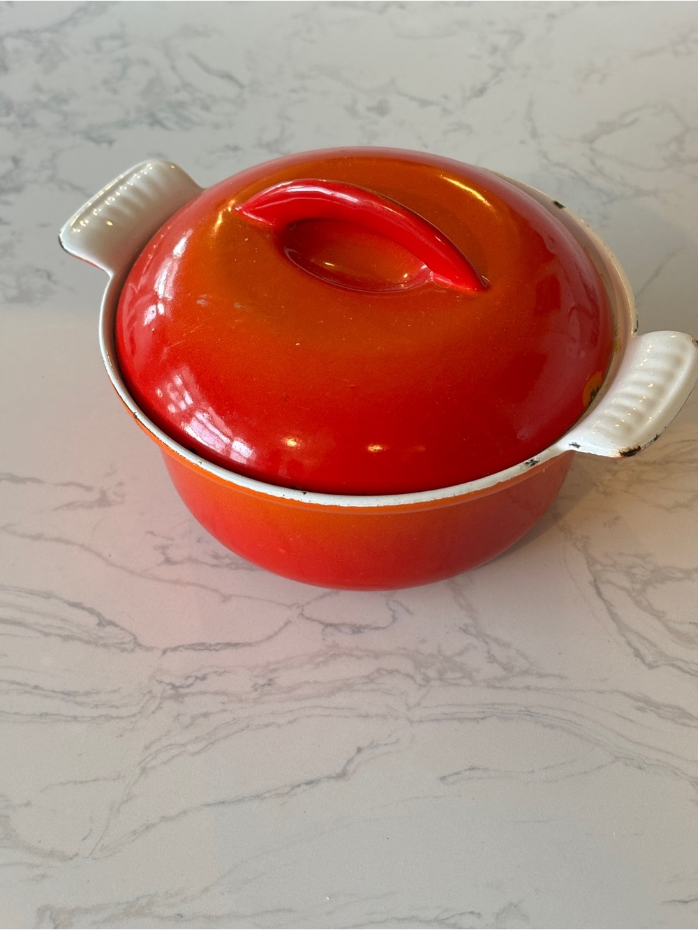 Descoware Orange Enamel 6" Dutch Oven Made In Belgium.